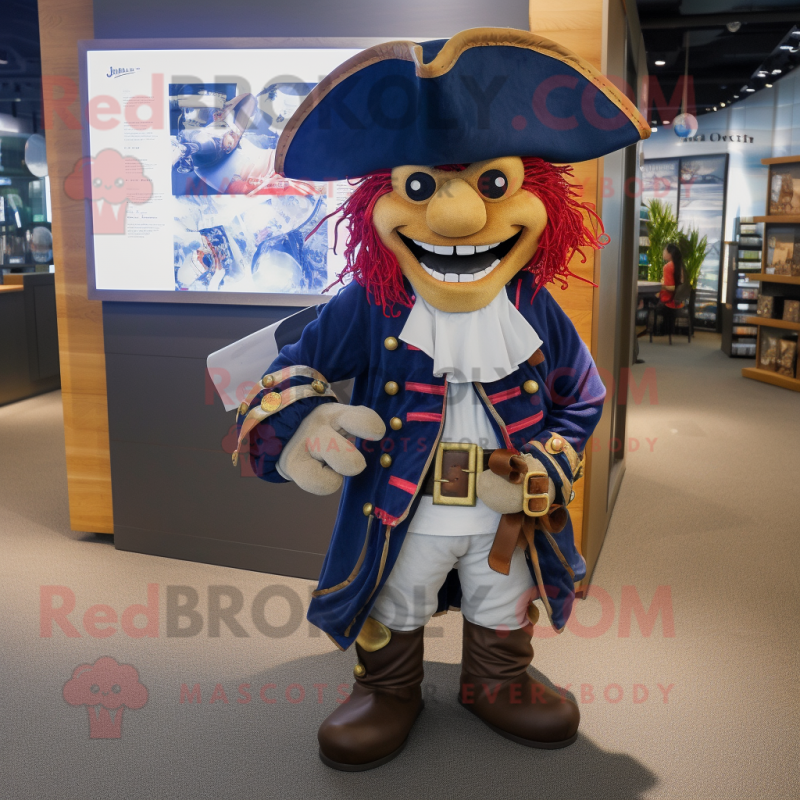 Navy Pirate mascot costume character dressed with a Culottes and Wraps