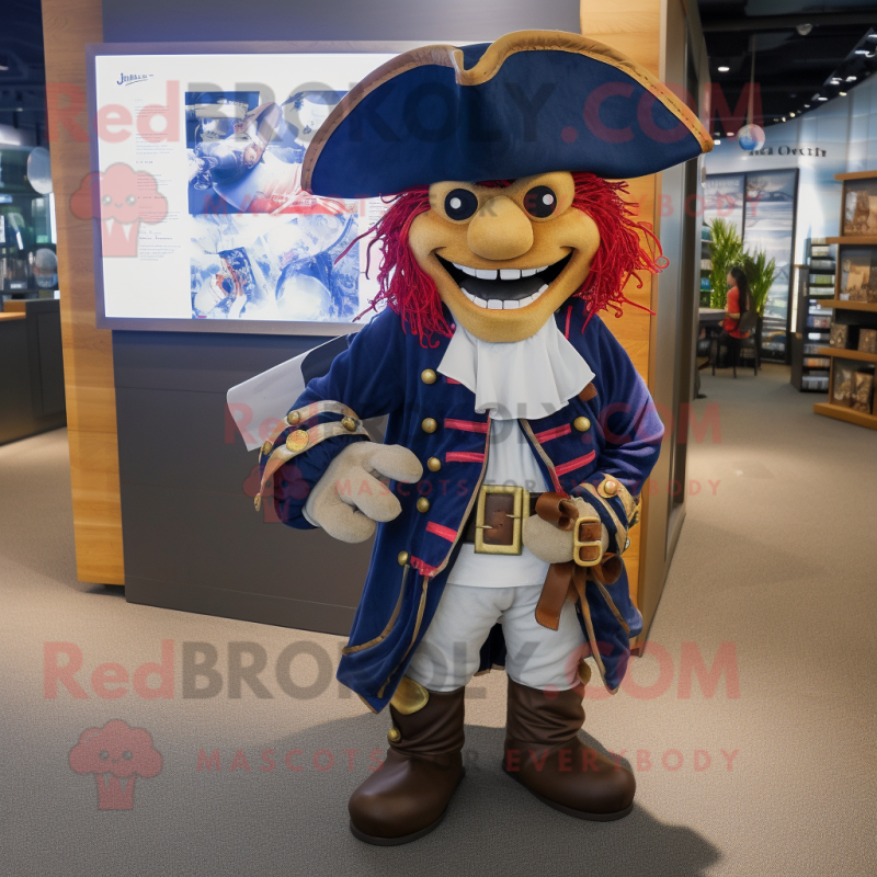 Navy Pirate mascot costume character dressed with a Culottes and Wraps Navy Pirate mascot costume character dressed with a Culottes and Wraps