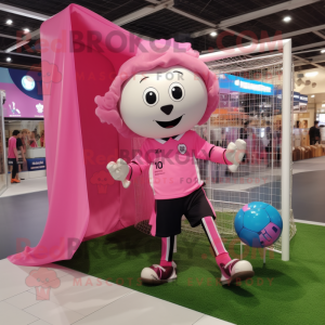 Pink Soccer Goal mascot costume character dressed with a Playsuit and Pocket squares