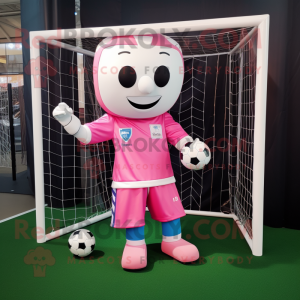 Pink Soccer Goal mascot costume character dressed with a Playsuit and Pocket squares