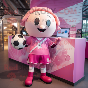 Pink Soccer Goal mascot costume character dressed with a Playsuit and Pocket squares