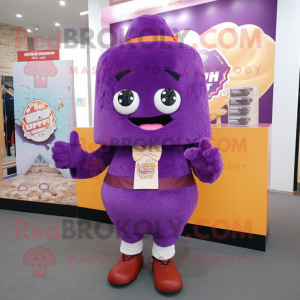 Purple Fried Rice mascot costume character dressed with a Shorts and Ties