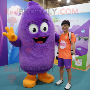 Purple Fried Rice mascot costume character dressed with a Shorts and Ties