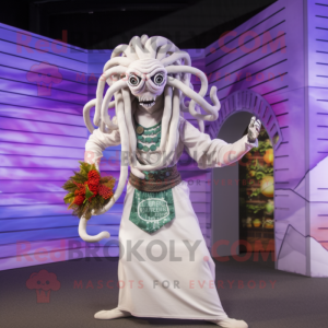 White Medusa mascot costume character dressed with a Bodysuit and Scarf clips
