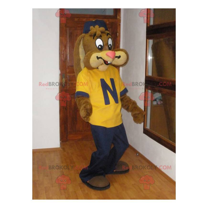 Mascot of the famous Nesquick rabbit. Brown rabbit mascot -