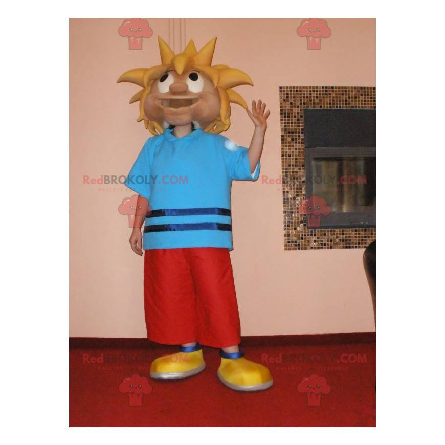 Mascote adolescente loiro em roupa de veranista - Redbrokoly.com