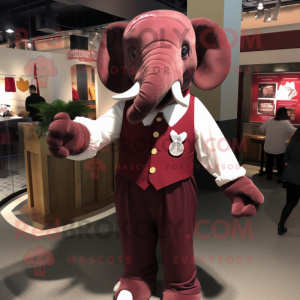 Maroon Elephant mascot costume character dressed with a Dress Shirt and Ties