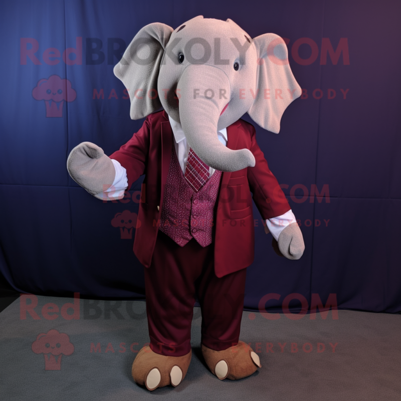 Maroon Elephant mascot costume character dressed with a Dress Shirt and Ties