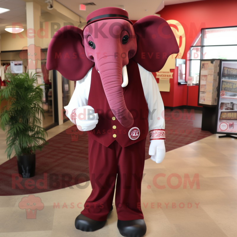 Maroon Elephant mascot costume character dressed with a Dress Shirt and Ties