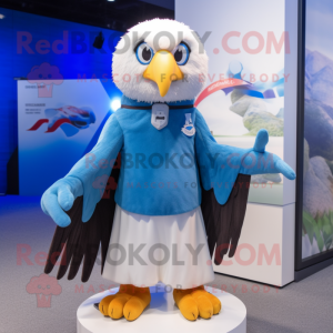 Blue Bald Eagle mascot costume character dressed with a A-Line Skirt and Mittens