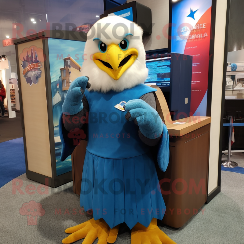 Blue Bald Eagle mascot costume character dressed with a A-Line Skirt and Mittens Blue Bald Eagle mascot costume character dressed with a A-Line Skirt and Mittens