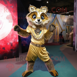 Gold Raccoon mascot costume character dressed with a Romper and Scarf clips