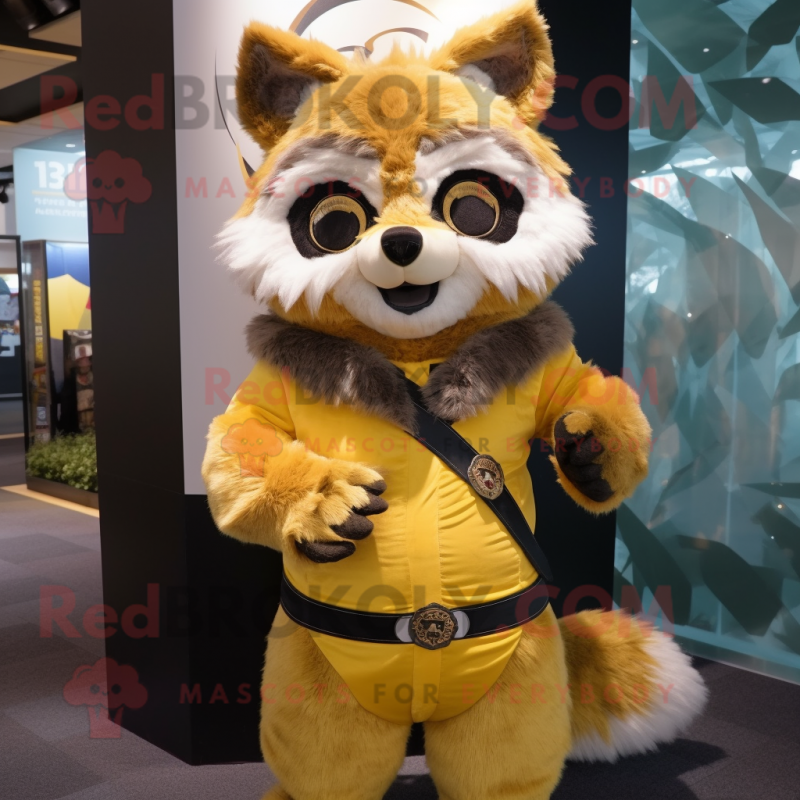 Gold Raccoon mascot costume character dressed with a Romper and Scarf clips