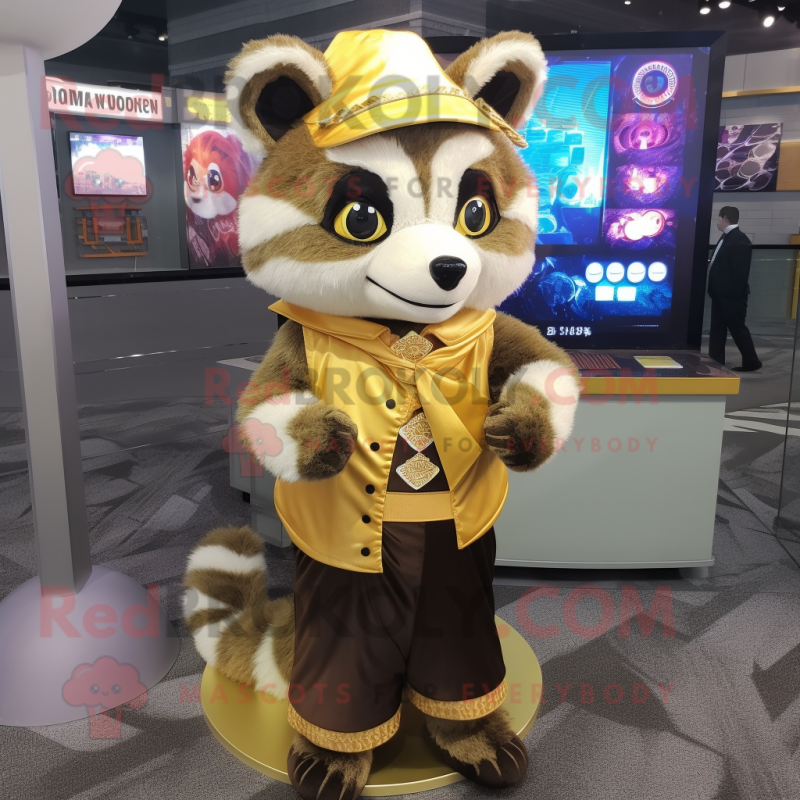 Gold Raccoon mascot costume character dressed with a Romper and Scarf clips