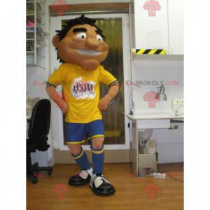 Mascote bronzeado de esportista em roupas esportivas -