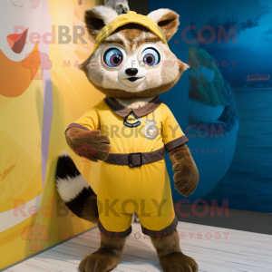 Gold Raccoon mascot costume character dressed with a Romper and Scarf clips