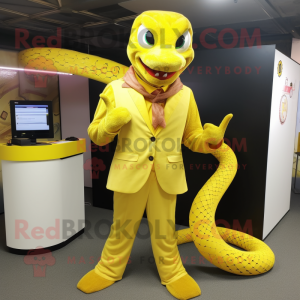 Gul Python maskot kostume...