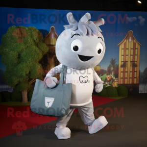 Silver Beef Wellington mascot costume character dressed with a Joggers and Tote bags