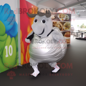 Silver Beef Wellington mascot costume character dressed with a Joggers and Tote bags