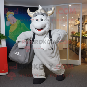 Silver Beef Wellington mascot costume character dressed with a Joggers and Tote bags