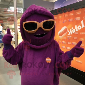 Purple Tikka Masala mascot costume character dressed with a Sweater and Sunglasses