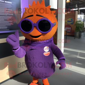 Purple Tikka Masala mascot costume character dressed with a Sweater and Sunglasses