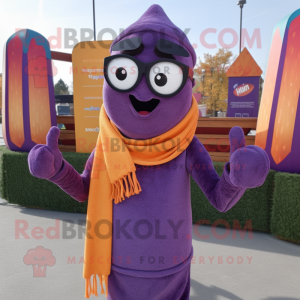 Purple Tikka Masala mascot costume character dressed with a Sweater and Sunglasses