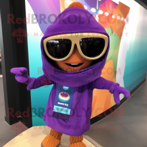 Purple Tikka Masala mascot costume character dressed with a Sweater and Sunglasses