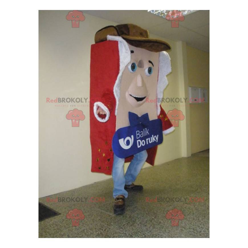 Giant package mascot dressed in red and white - Redbrokoly.com