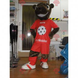 Mascotte de castor de nounours marron en tenue de sport -