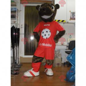 Maskot hnědého medvídka v sportovním oblečení - Redbrokoly.com