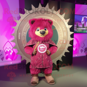Magenta Celtic Shield mascot costume character dressed with a Parka and Hairpins
