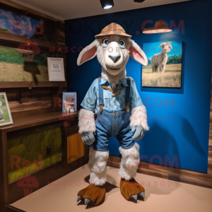 Cyan Boer Goat mascot costume character dressed with a Denim Shorts and Belts