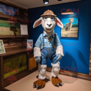 Cyan Boer Goat mascot costume character dressed with a Denim Shorts and Belts