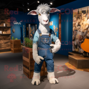 Cyan Boer Goat mascot costume character dressed with a Denim Shorts and Belts