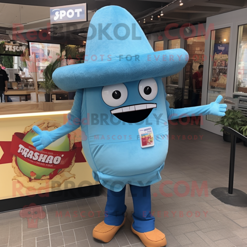 Sky Blue Tacos mascot costume character dressed with a Jeggings and Hats Sky Blue Tacos mascot costume character dressed with a Jeggings and Hats