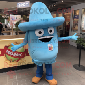 Sky Blue Tacos mascot costume character dressed with a Jeggings and Hats