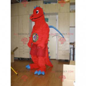 Mascota dragón gigante rojo, blanco y azul - Redbrokoly.com