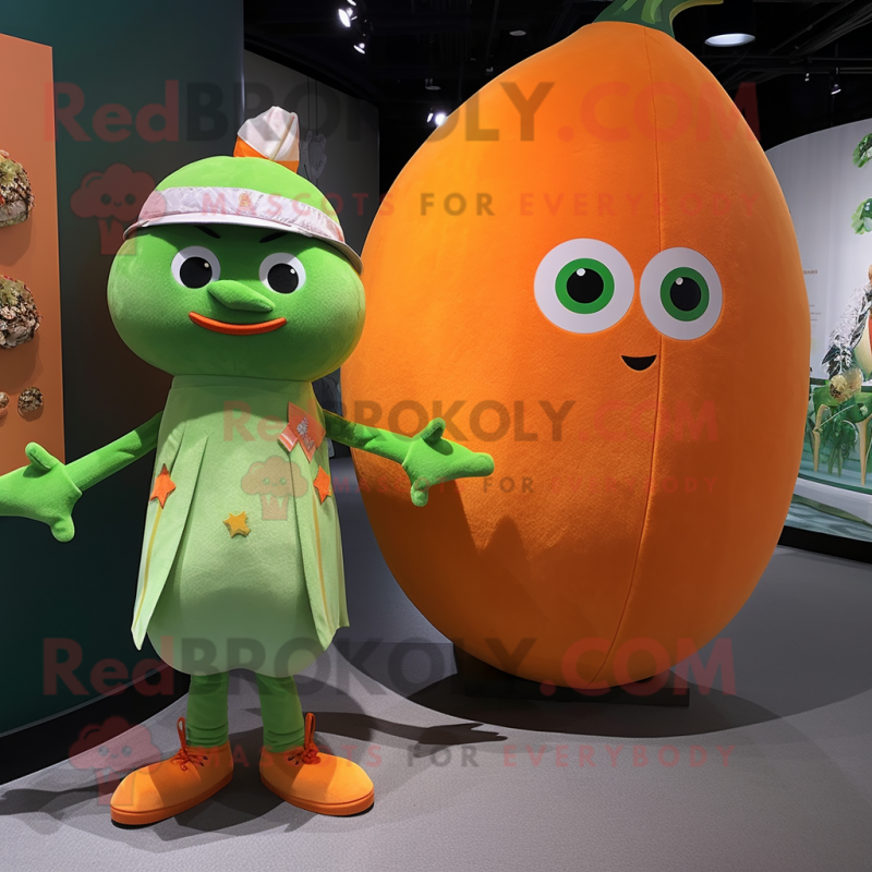 Orange Melon mascot costume character dressed with a Henley Tee and Hairpins