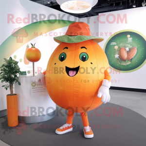 Orange Melon mascot costume character dressed with a Henley Tee and Hairpins