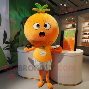 Orange Melon mascot costume character dressed with a Henley Tee and Hairpins