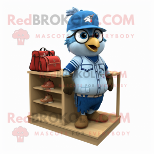 Blue Blue Jay mascot costume character dressed with a Cargo Shorts and Wallets