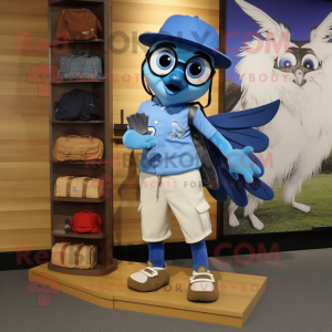Blue Blue Jay mascot costume character dressed with a Cargo Shorts and Wallets