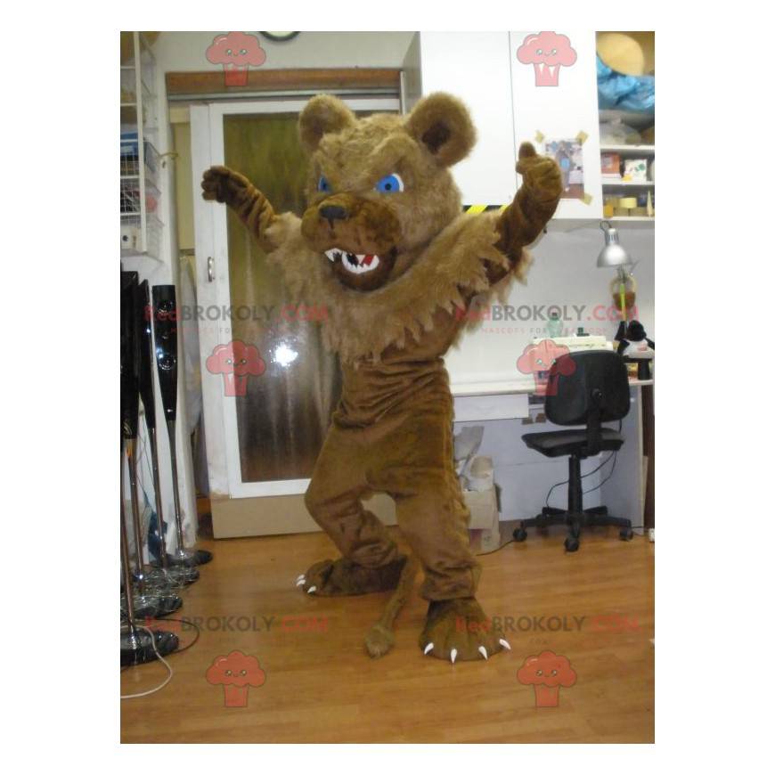 Brunbjörnmaskot som ser hård med blåa ögon - Redbrokoly.com