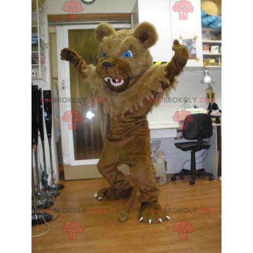 Brown bear mascot looking fierce with blue eyes - Redbrokoly.com