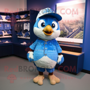 Blue Blue Jay mascot costume character dressed with a Cargo Shorts and Wallets