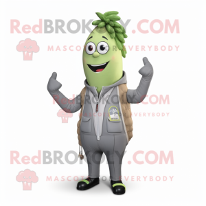 Gray Asparagus mascot costume character dressed with a Bomber Jacket and Ties