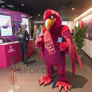 Magenta Vulture mascot costume character dressed with a Jumpsuit and Watches