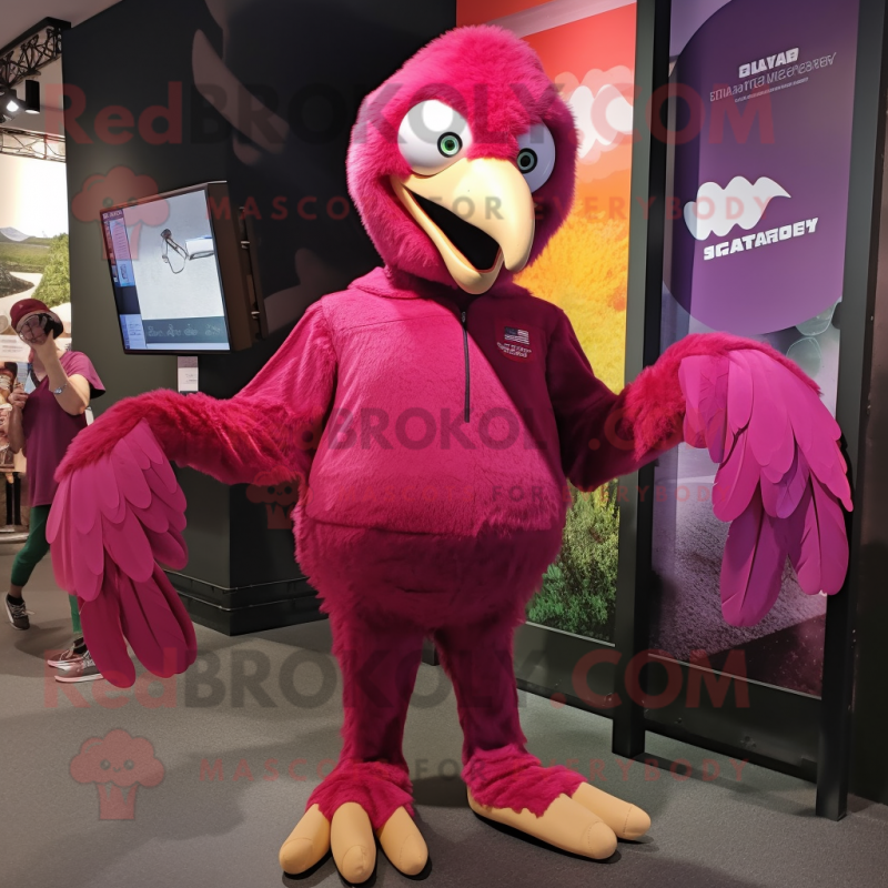 Magenta Vulture mascot costume character dressed with a Jumpsuit and Watches Magenta Vulture mascot costume character dressed with a Jumpsuit and Watches