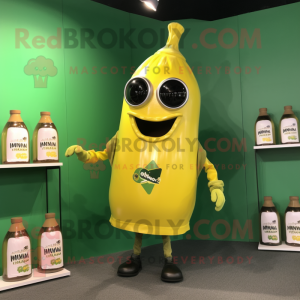 Olive Bottle Of Mustard mascot costume character dressed with a V-Neck Tee and Belts